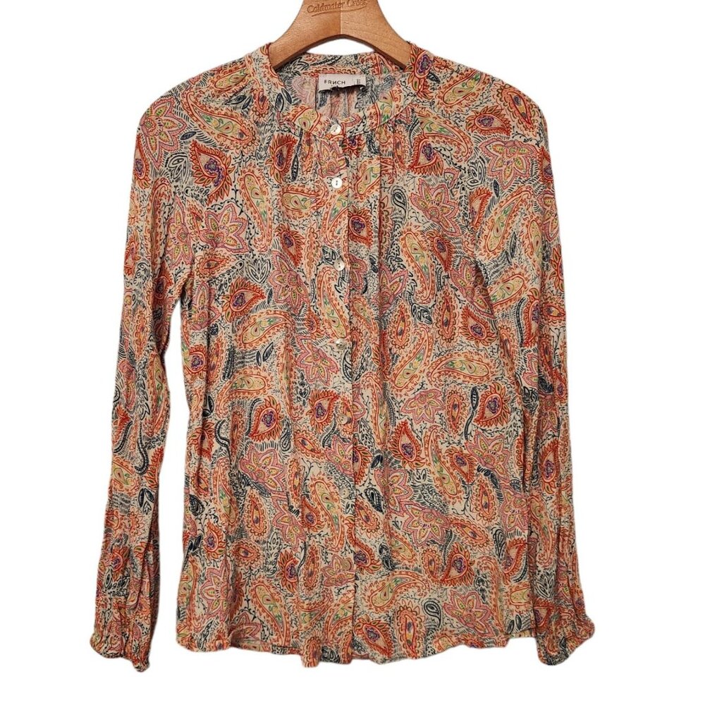 FRNCH Paris Top Women's Selva Button Down‎ Blouse Long Sleeve Paisley Print XS